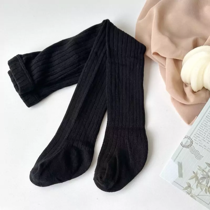 جوراب شلواری وارداتی نخی راه کبریتی مشکی و سفید مناسب چهار فصل